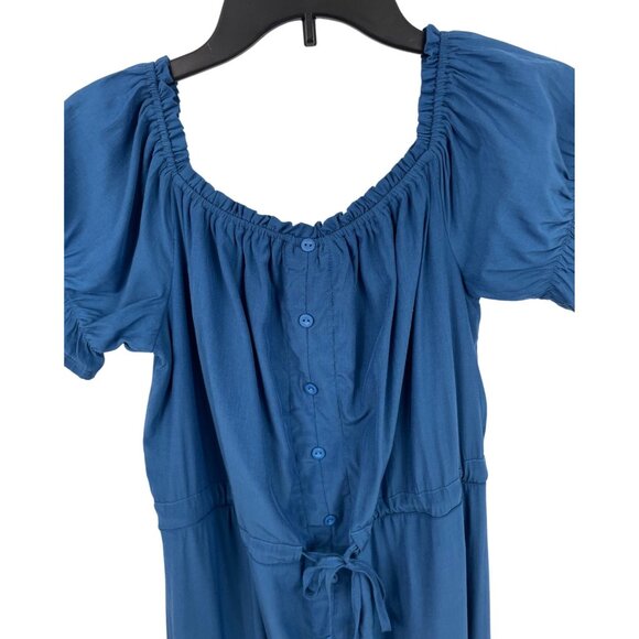 Womens Blue Off-Shoulder Maxi Dress Ruffle Sleeves & Button Front Closure Large - Picture 3 of 9